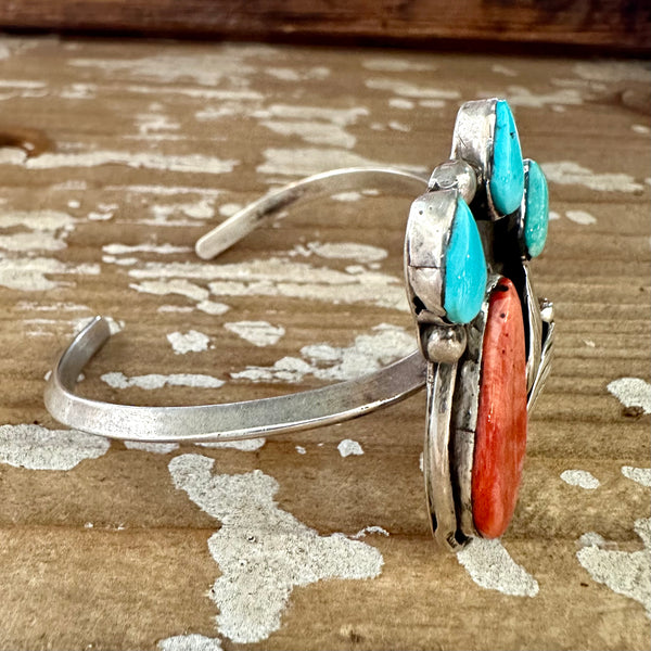 SUMMER BREEZE 70s Sterling Silver Spiny Oyster Turquoise Cuff • 26g