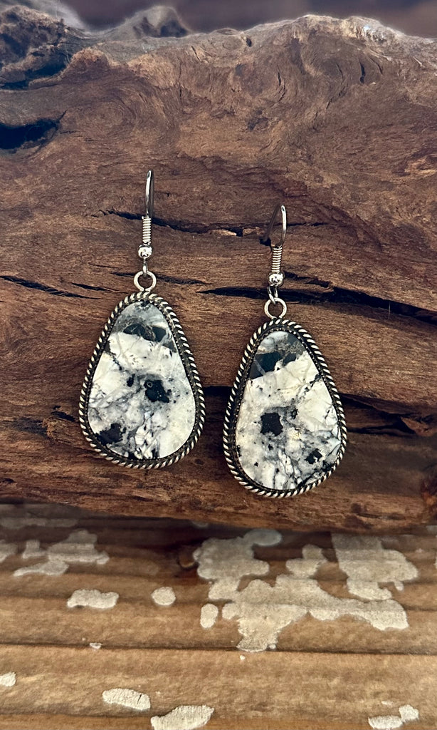 BUFFALO DANCER Navajo Sterling Silver & White Buffalo Drop Earrings