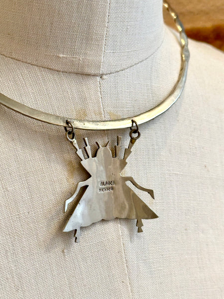 ALPACA SILVER Mexican Handmade Copper Alloy & Turquoise Inlay Cicada Bug Necklace