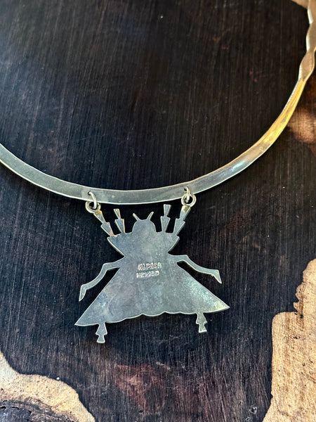 ALPACA SILVER Mexican Handmade Copper Alloy & Turquoise Inlay Cicada Bug Necklace