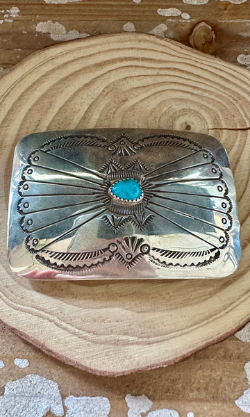 SILVER PEACOCK TURQUOISE Mens Belt Buckle