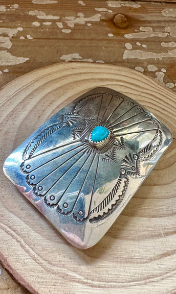 SILVER PEACOCK TURQUOISE Mens Belt Buckle