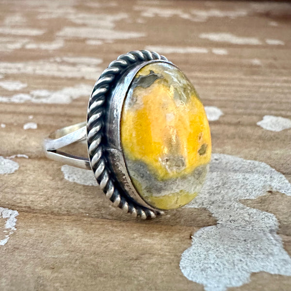 SCOTT SKEETS Navajo Bumblebee Jasper and Sterling Silver Ring • Size 9