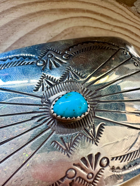 SILVER PEACOCK TURQUOISE Mens Belt Buckle