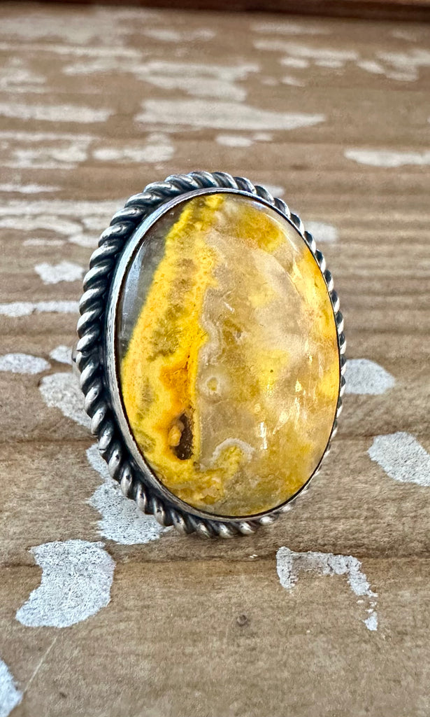 SCOTT SKEETS Navajo Bumblebee Jasper and Sterling Silver Ring • Size 6