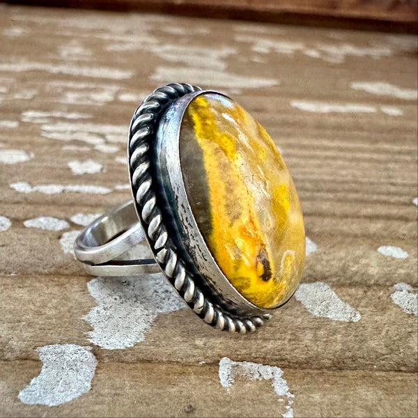 SCOTT SKEETS Navajo Bumblebee Jasper and Sterling Silver Ring • Size 6