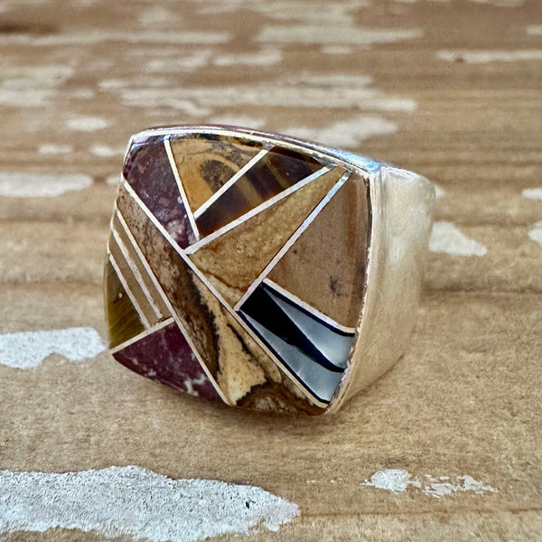 TULLY GUSTINE Navajo Multi Stone Inlay Ring Mens • Size 10.5
