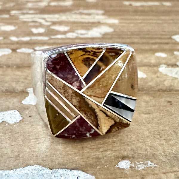 TULLY GUSTINE Navajo Multi Stone Inlay Ring Mens • Size 10.5