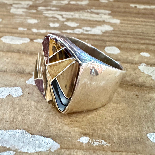 TULLY GUSTINE Navajo Multi Stone Inlay Ring Mens • Size 10.5