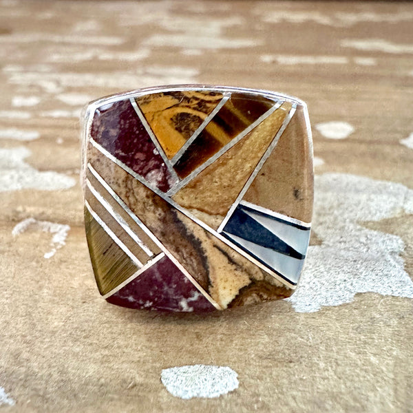 TULLY GUSTINE Navajo Multi Stone Inlay Ring Mens • Size 10.5