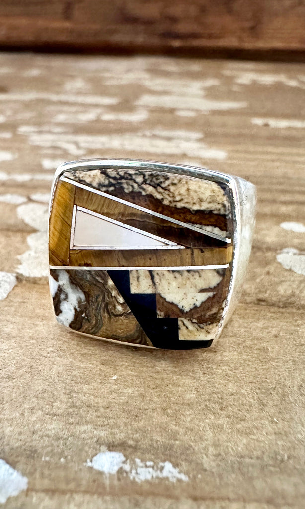 TULLY GUSTINE Navajo Multi Stone Geometric Inlay Ring Mens • Size 12