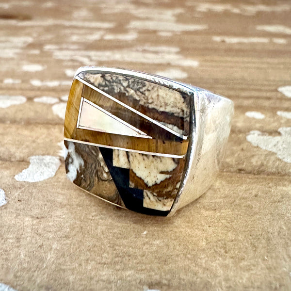 TULLY GUSTINE Navajo Multi Stone Geometric Inlay Ring Mens • Size 12