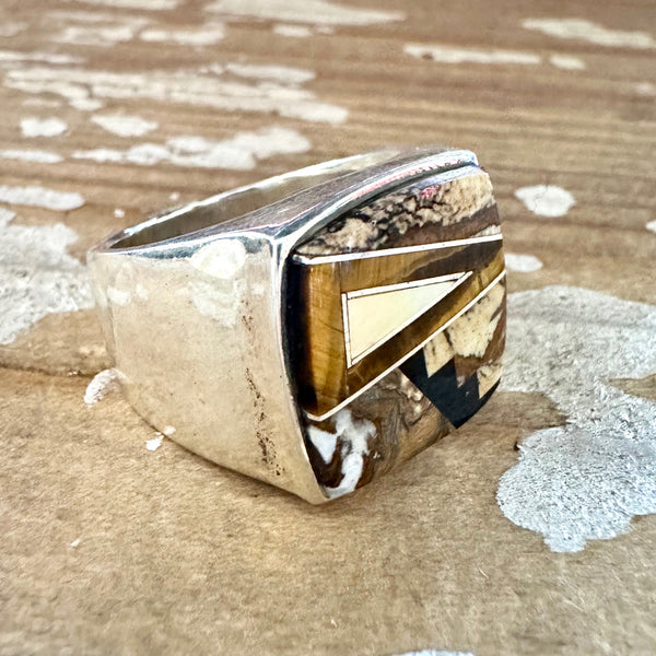 TULLY GUSTINE Navajo Multi Stone Geometric Inlay Ring Mens • Size 12