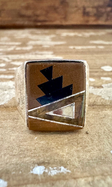 TULLY GUSTINE Navajo Multi Stone Geometric Inlay Ring Mens • Size 13