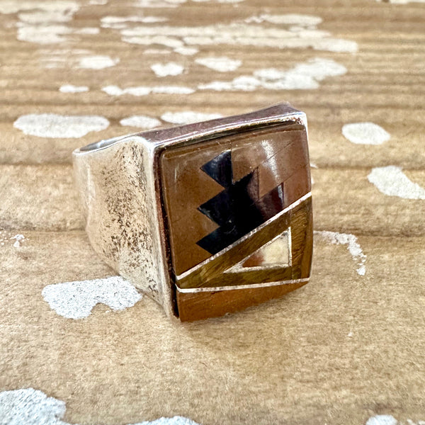 TULLY GUSTINE Navajo Multi Stone Geometric Inlay Ring Mens • Size 13