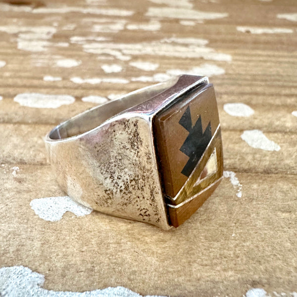 TULLY GUSTINE Navajo Multi Stone Geometric Inlay Ring Mens • Size 13