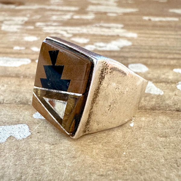 TULLY GUSTINE Navajo Multi Stone Geometric Inlay Ring Mens • Size 13