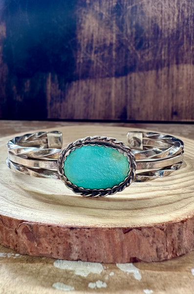 VINTAGE AQUATIC Turquoise and Sterling Silver Mens Cuff