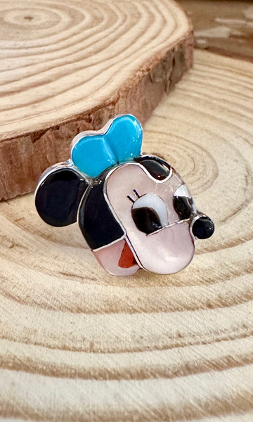MINNIE MOUSE Paula Leekity Zuni Toons Sterling Silver Muli-Stone Inlay Ring • Size 6