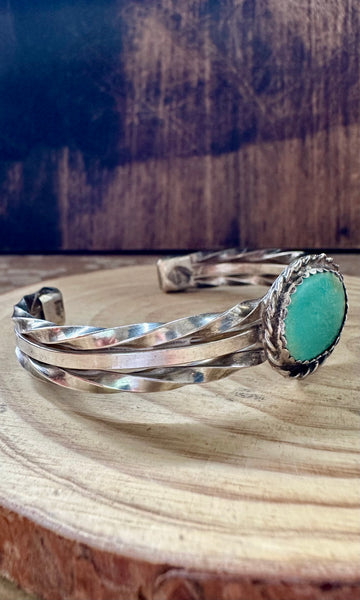VINTAGE AQUATIC Turquoise and Sterling Silver Mens Cuff