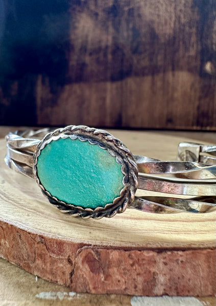 VINTAGE AQUATIC Turquoise and Sterling Silver Mens Cuff