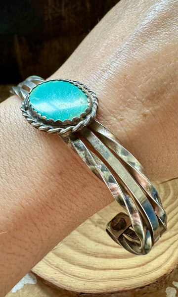 VINTAGE AQUATIC Turquoise and Sterling Silver Mens Cuff