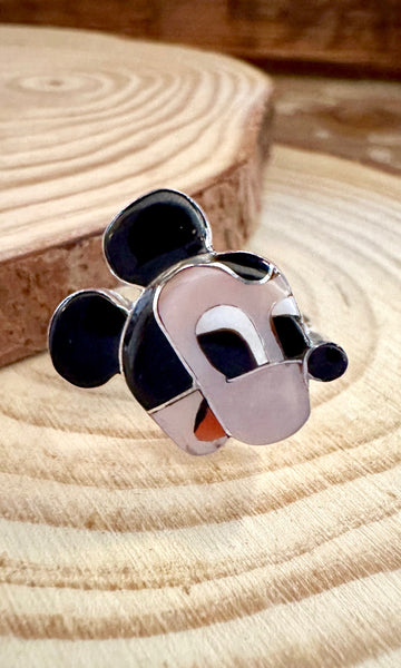MICKEY MOUSE Paula Leekity Zuni Toons Sterling Silver Muli-Stone Inlay Ring • Sizes 7 1/4