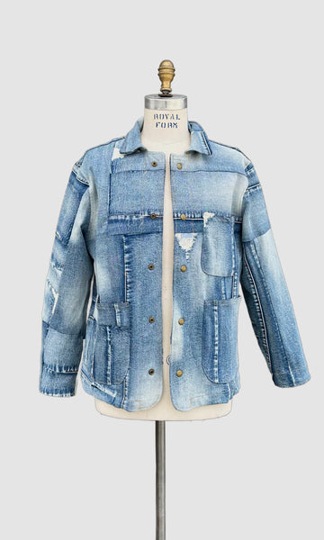 REPURPOSED PATCHWORK DENIM Light Blue Chore Jacket • Small