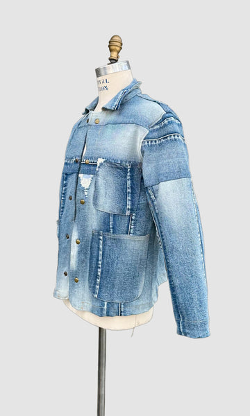 REPURPOSED PATCHWORK DENIM Light Blue Chore Jacket • Small