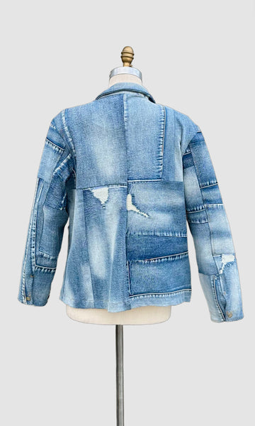 REPURPOSED PATCHWORK DENIM Light Blue Chore Jacket • Small
