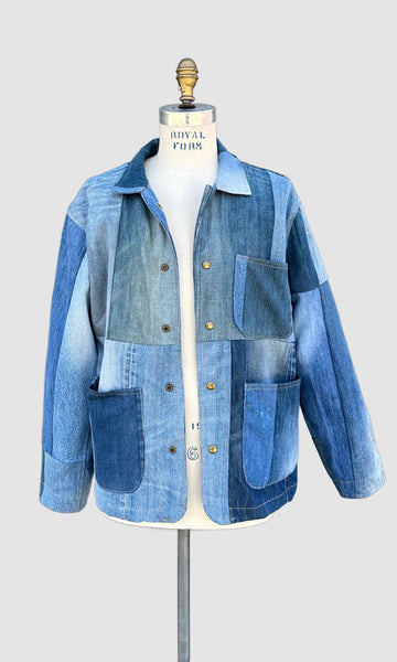 REPURPOSED PATCHWORK DENIM Blue Chore Jacket • Large