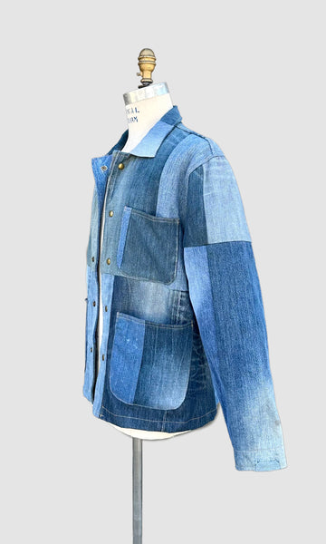 REPURPOSED PATCHWORK DENIM Blue Chore Jacket • Large