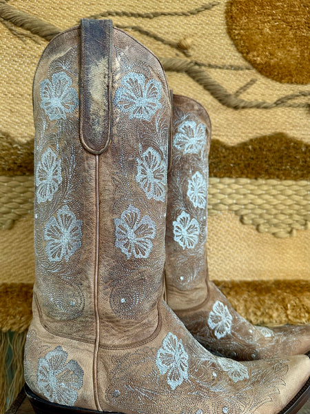 OLD GRINGO METALLIC Silver and Tan Leather Western Boots • Womens 10