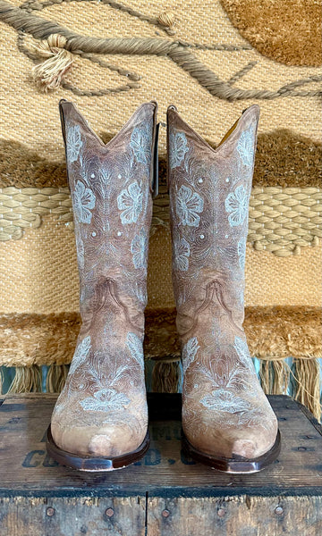 OLD GRINGO METALLIC Silver and Tan Leather Western Boots • Womens 10
