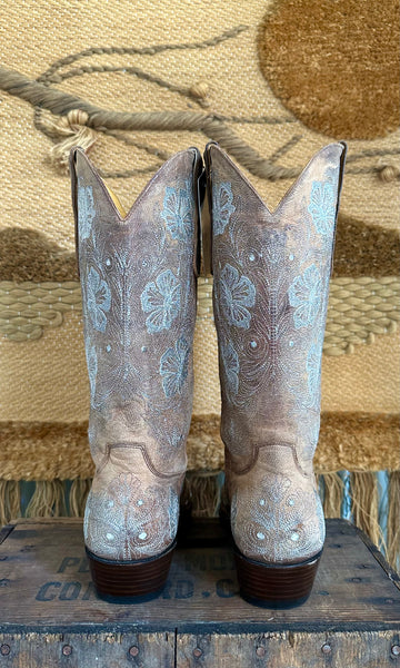 OLD GRINGO METALLIC Silver and Tan Leather Western Boots • Womens 10