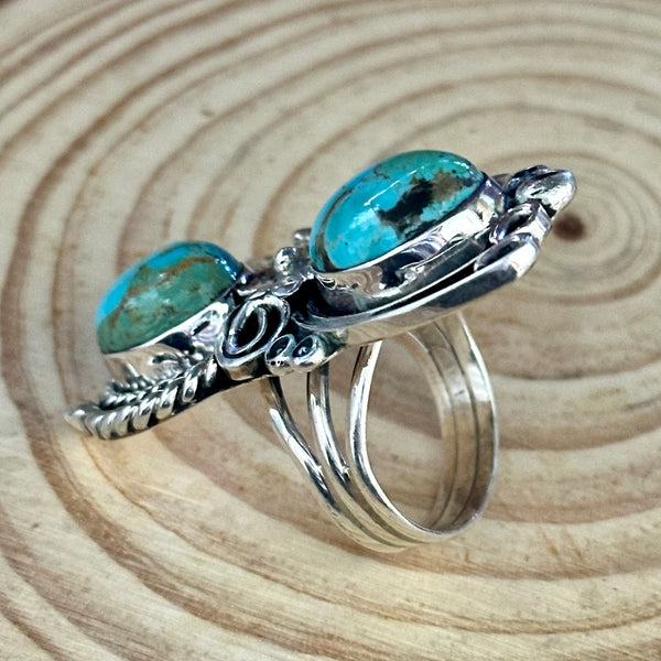 LITTLE C.R. Navajo, Dineh Native Arts Turquoise Sterling Silver, Large Ring • Size 9 1/2