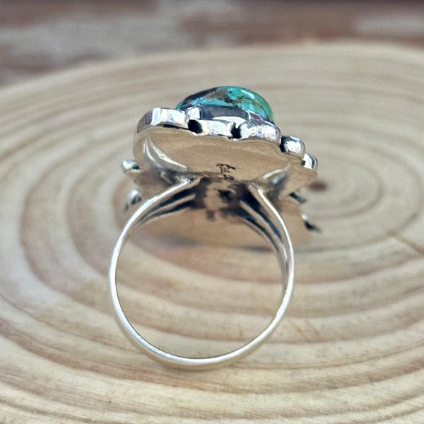 LITTLE C.R. Navajo, Dineh Native Arts Turquoise Sterling Silver, Large Ring • Size 9 1/2