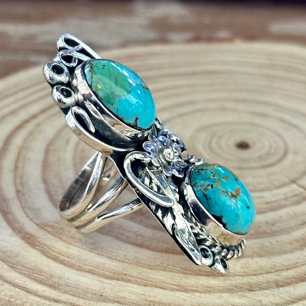LITTLE C.R. Navajo, Dineh Native Arts Turquoise Sterling Silver, Large Ring • Size 9 1/2