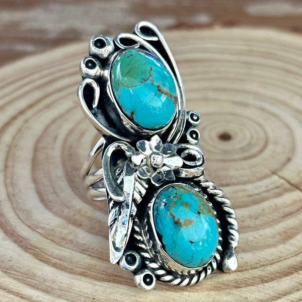 LITTLE C.R. Navajo, Dineh Native Arts Turquoise Sterling Silver, Large Ring • Size 9 1/2