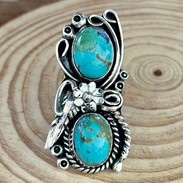 LITTLE C.R. Navajo, Dineh Native Arts Turquoise Sterling Silver, Large Ring • Size 9 1/2