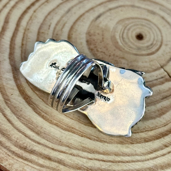 LITTLE C.R. Navajo, Dineh Native Arts Turquoise Sterling Silver, Large Ring • Size 9 1/2