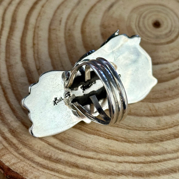 LITTLE C.R. Navajo, Dineh Native Arts Turquoise Sterling Silver, Large Ring • Size 9 1/2