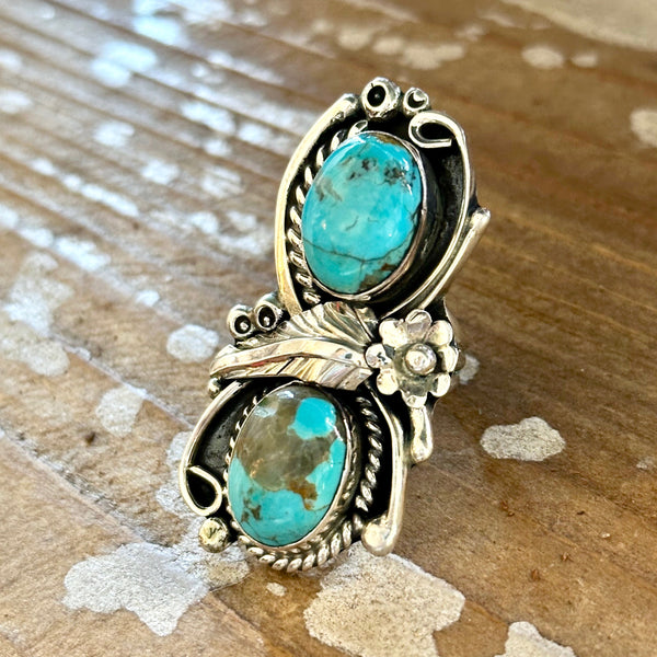 LITTLE C.R. Navajo, Dine'h Native Arts Turquoise Sterling Silver • Size 8