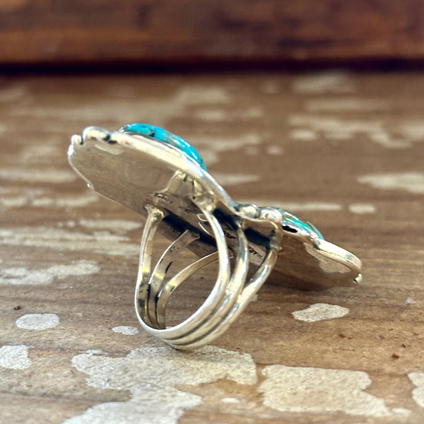 LITTLE C.R. Navajo, Dineh Native Arts Turquoise Sterling Silver • Size 8