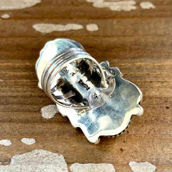 LITTLE C.R. Navajo, Dineh Native Arts Turquoise Sterling Silver • Size 8