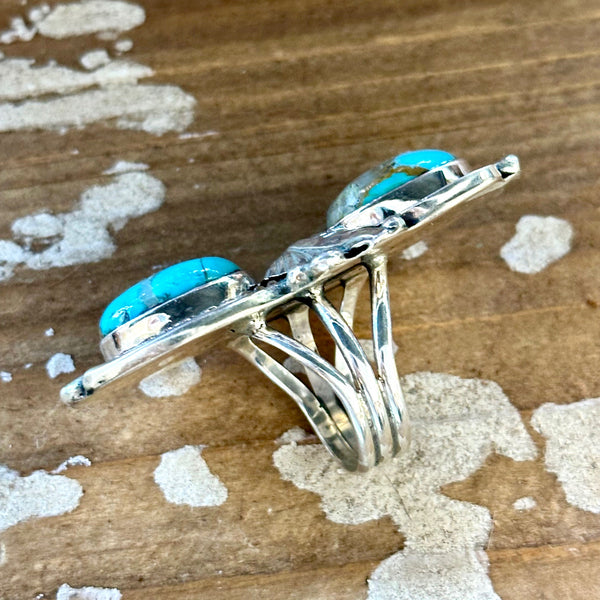 LITTLE C.R. Navajo, Dineh Native Arts Turquoise Sterling Silver • Size 8