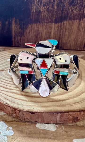 B&C SHACK Zuni Thunderbird Inlay Sterling Silver Small Cuff • 24g