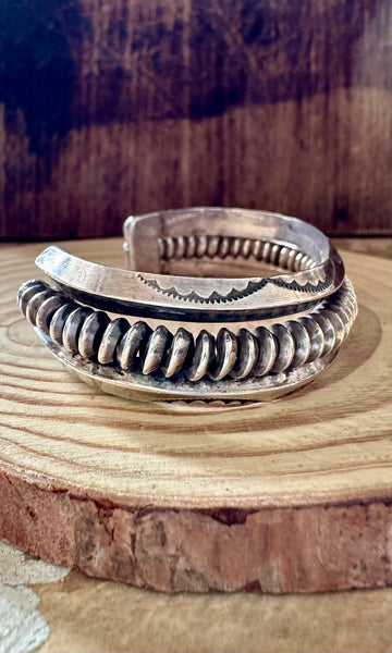 VINTAGE STERLING SILVER Stamped Coil Cuff • 36g