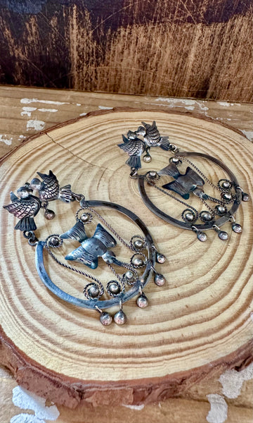 THREE LITTLE BIRDS Mexican Sterling Silver Stud Earrings