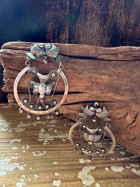 THREE LITTLE BIRDS Mexican Sterling Silver Stud Earrings